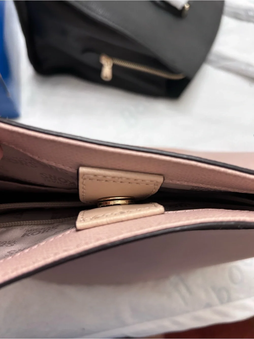 Michael Kors Jet Set pebbled leather tote in soft blush pink with gold tone hard